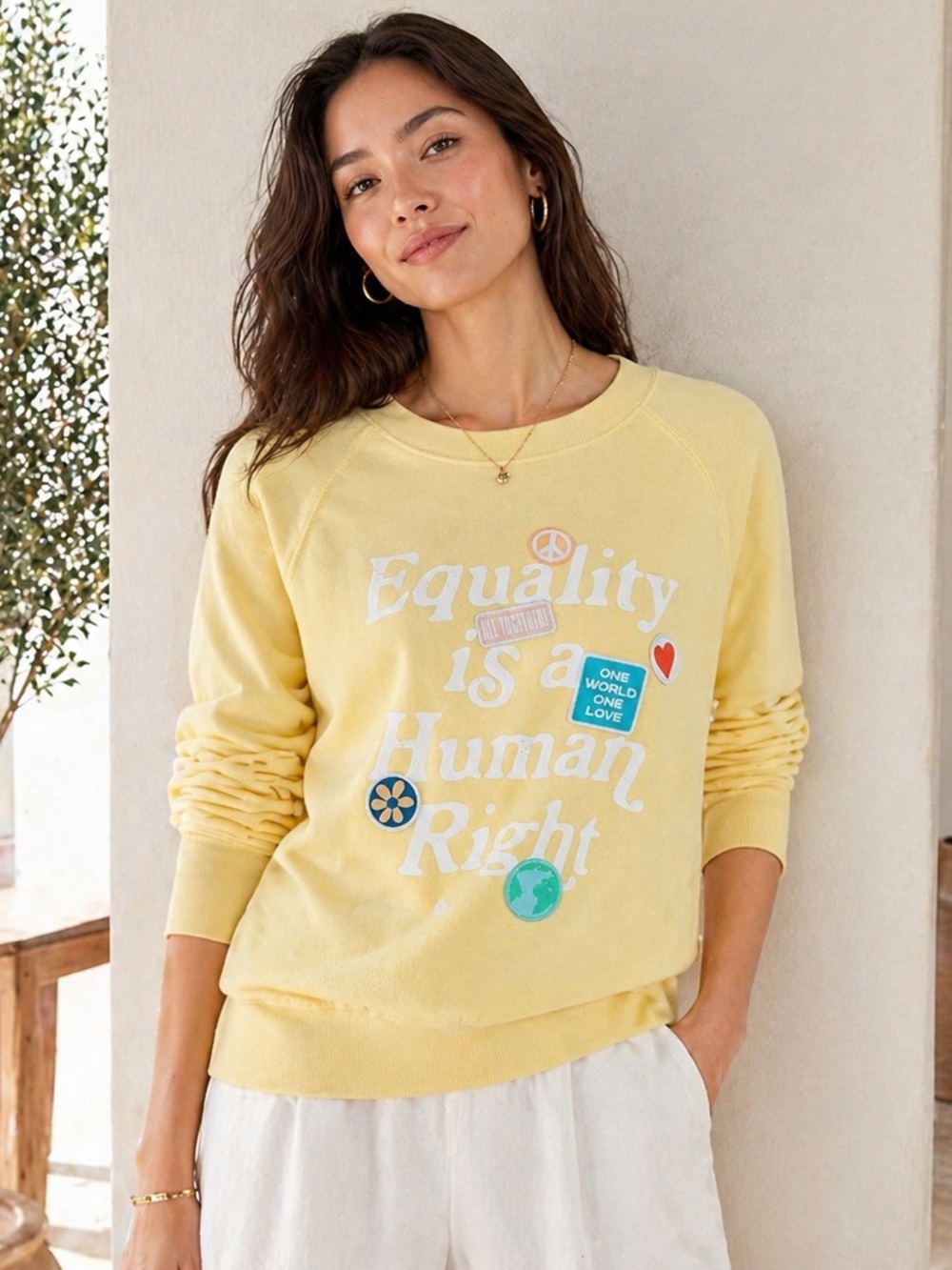 Old Navy Yellow Equality Is a Human Right Sweatshirt Graphic Crewneck Size M